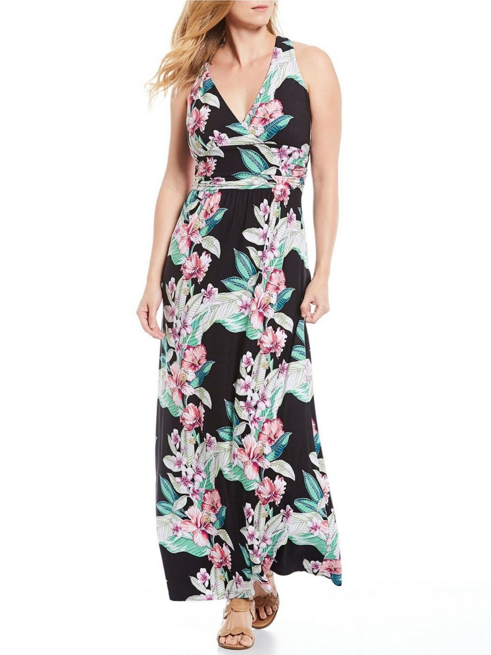 Tommy Bahama Black Maxi Dress with Pink Floral Print